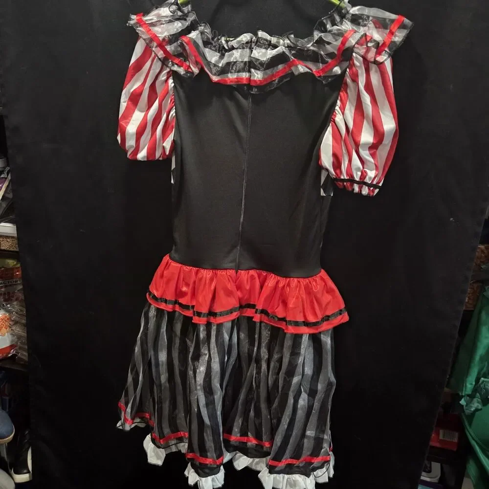 Harlequinn Clown Costume Adult M 8-10 Black Red White W/Extra Hair Ext *NO HAT - Picture 7 of 12
